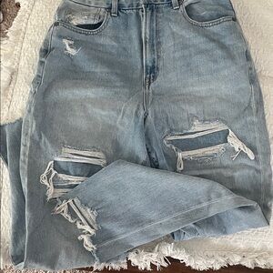 American Eagle Curvy Mom Distressed Light Blue Jeans